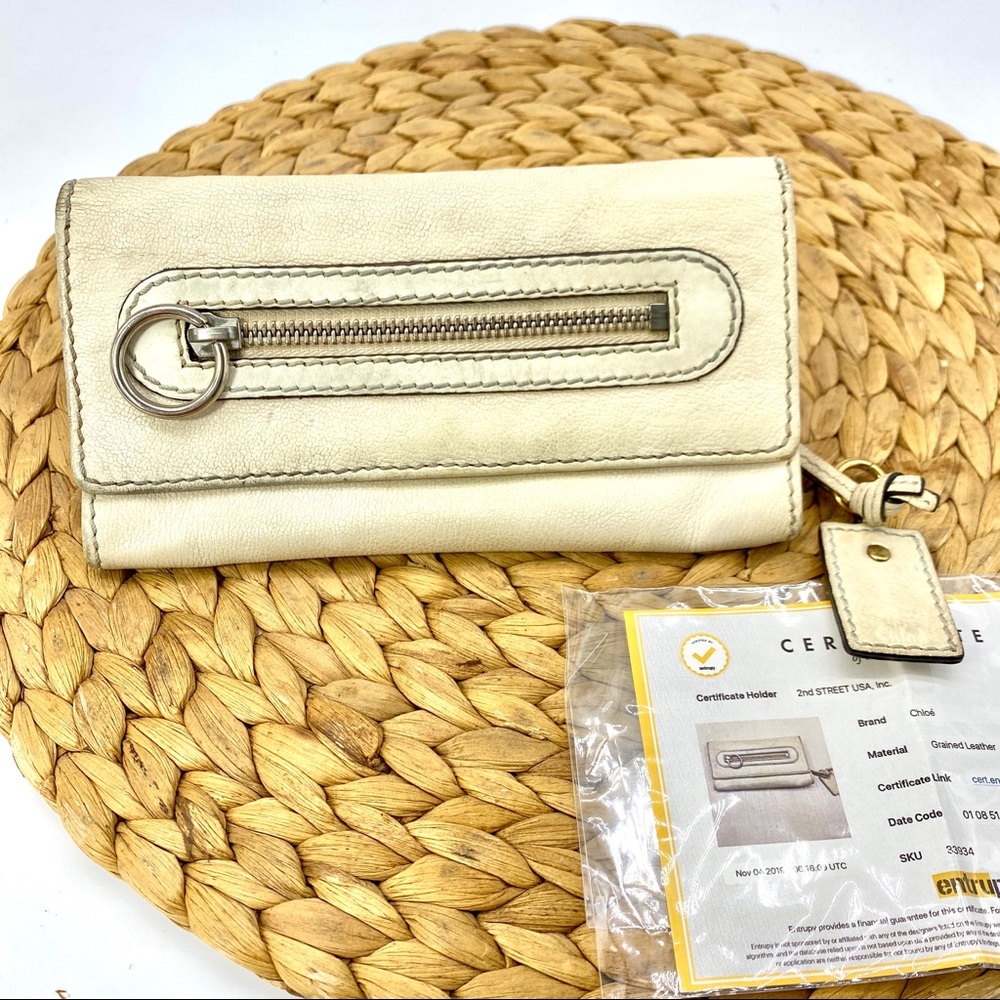 CHLOE CREAM BEIGE LEATHER BIFOLD LONG FLAT CREDIT CARD MONEY WALLET CLUTCH BAG